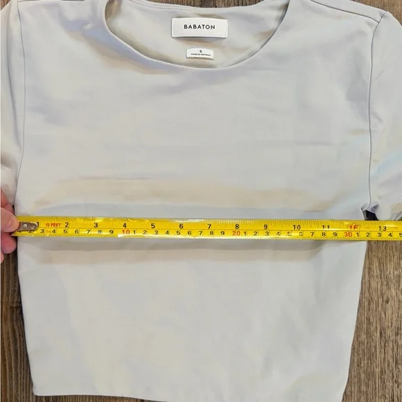 Babaton Aritzia Grey Cropped Short Sleeve Top Stretch Nylon Size S Minimalist - Picture 5 of 7